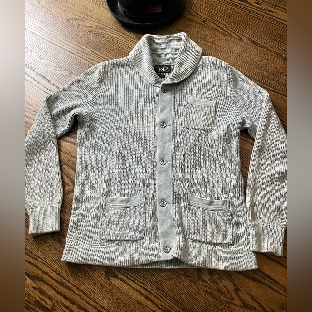 RRL shawl collar cardigan light blue
